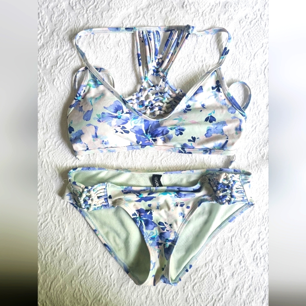 Adore Me Blue Floral Bikini Set - Size Small - Racerback/brallette